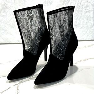 Diba Women's Black Silver Lace Feminine Fancy Stiletto Heels Booties Size 8.5M